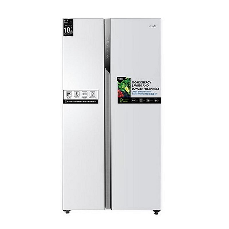HAIER Two door Side by Side Refrigerator 17.8 feet, 504 liters, electronic control panel, inverter compressor, Chinese Industry, White - HRF-650WW