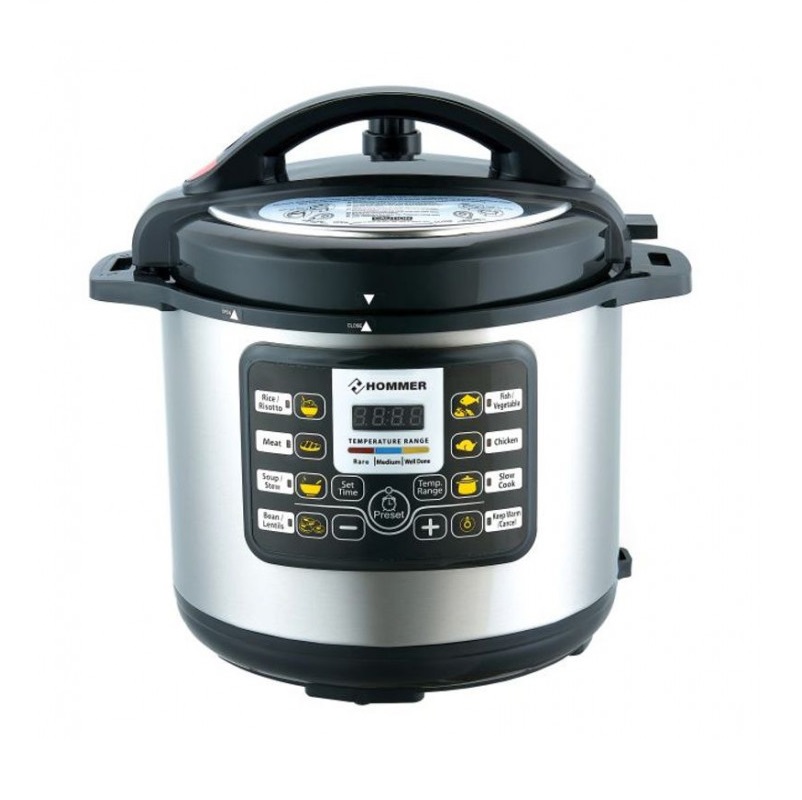 HOMMER Pressure Cooker 8 Liter, 1200W, Possibility to delay cooking up to 24 hours, Stainless steel outer body and black plastic - HSA247-02