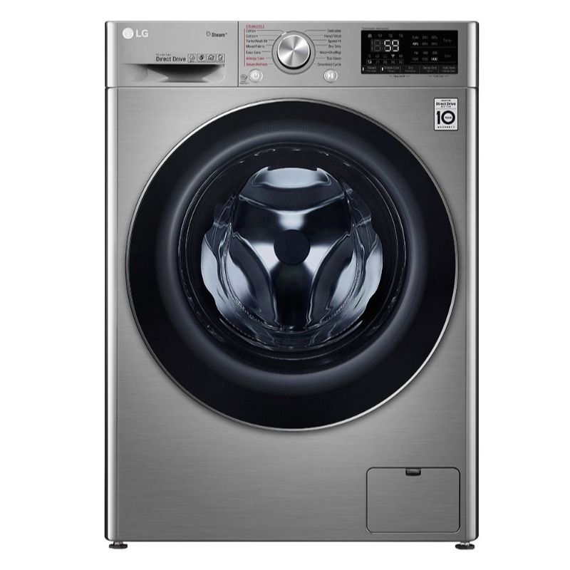 LG Automatic Washing Machine Front Load, 10.5 kg, 100% Drying, Drying 7 kg, 1400 cycles, 6 motions, Wi-Fi, Steam, Silver Steel - WSV1107XMT 
